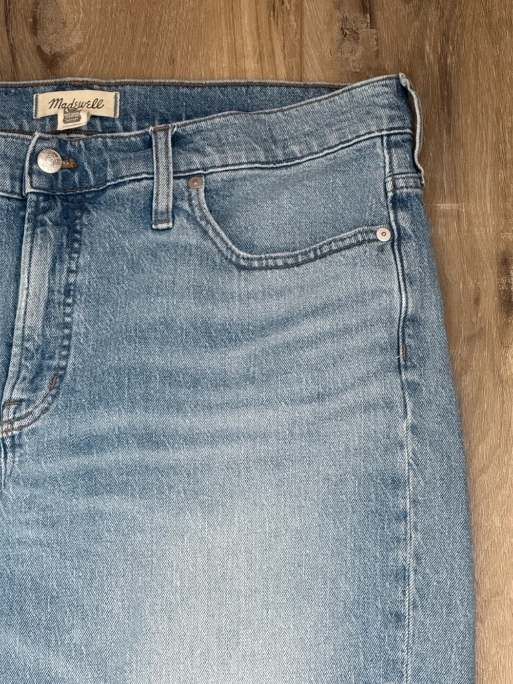 Madewell Jeans Mid Rise Perfect Vintage Distressed Straight Medium/ Light Wash